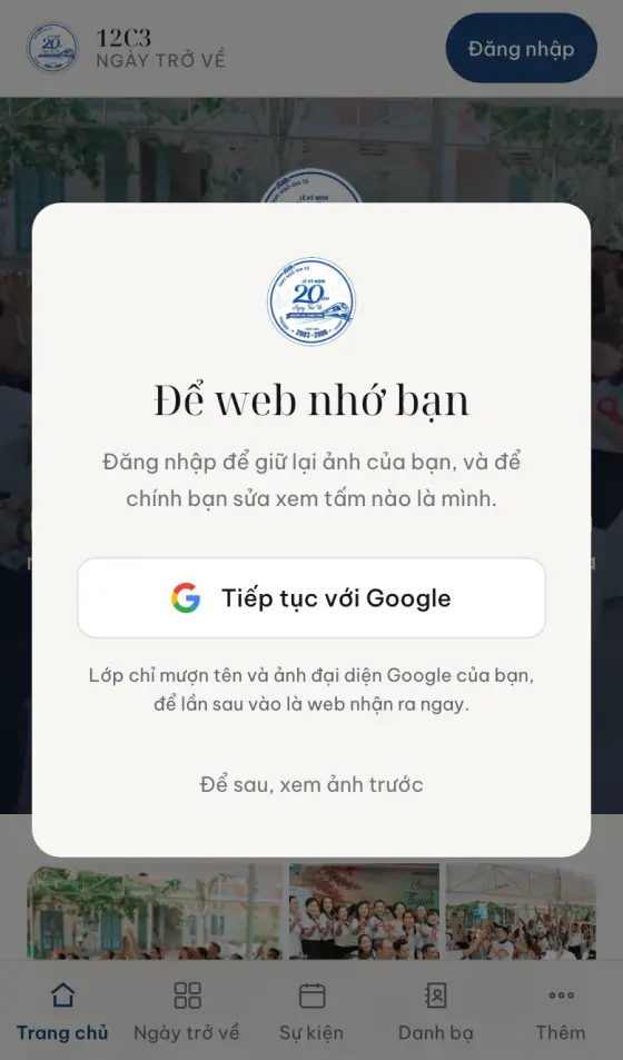 Hộp mời đăng nhập bằng Google