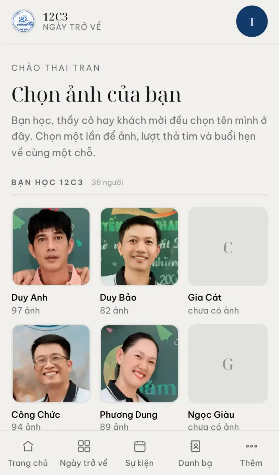 Bảng chọn tên mình trong lớp