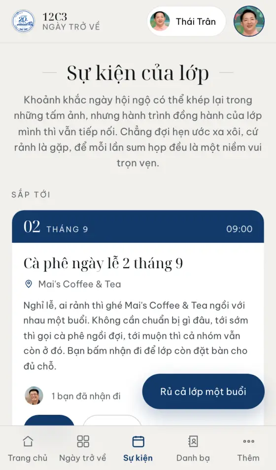 Mục Sự kiện của lớp